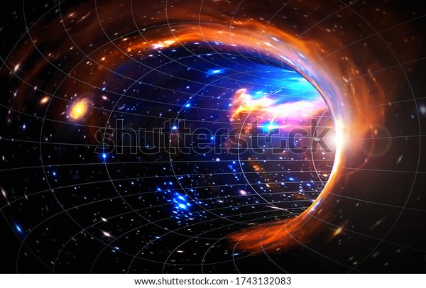 Somewhere in the universe. Space landscape. Curvature of space-time. Elements of this image furnished by NASA. 3d rendering illustration.