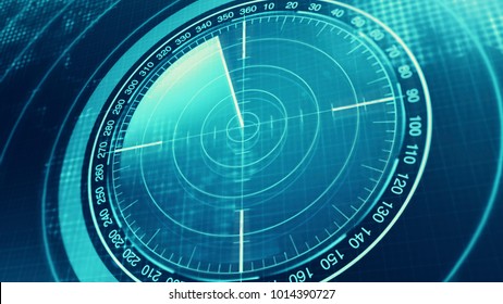 Sonar Screen For Submarines And Ships. Radar Sonar With Object On Map. Futuristic HUD Navigation Monitor