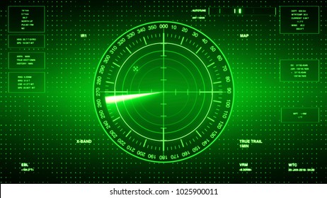 Sonar Screen For Submarines And Ships. Radar Sonar With Object On Map. Futuristic HUD Navigation Monitor