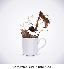 Song of Black Coffee splash with the shape of a melody, symbolic or Creative for celebration concept, with Clipping path 3d illustration.