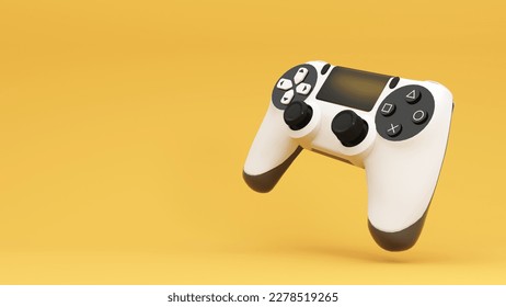 Sony playstation wireless game console with joystick -3d render. Computer games, recreation with game console. Video games, technology accessories for entertainment.Gamer illustration for advertising.