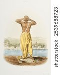 Soorya (1851) by Sophie Charlotte Belnos (1795-1865). Vintage Brahmin man in South Asia illustration. Vintage Brahmin man art drawing illustration, old painting art print of ancient man.