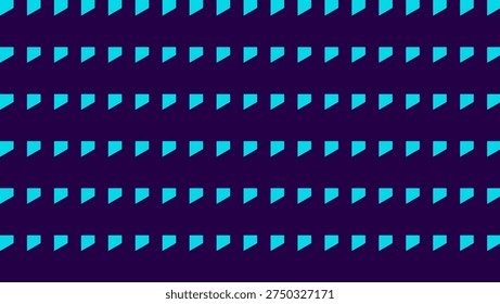 A sophisticated abstract background featuring a deep purple canvas adorned with a repeating pattern of bright cyan geometric shapes. The elements are meticulously aligned in a grid, offering a clean, modern, and professional look suitable for technol