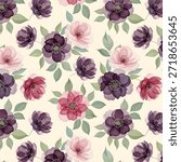 A sophisticated floral pattern featuring deep maroon and cream flowers with lush green leaves, creating an elegant and timeless aesthetic perfect for refined textiles and decor.