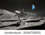 A sophisticated network of satellite dishes is strategically aligned on the moon