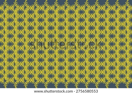 A sophisticated seamless pattern featuring detailed yellow filigree ornaments on a dark grey base. This intricate and elegant design is perfect for repeating wallpaper, luxury fabric prints, and high-end packaging.