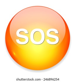 Sos button. round sticker. Metallic icon  