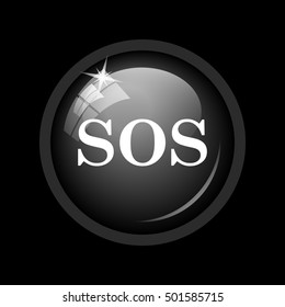 SOS icon. Internet button on black background. 