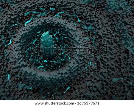 Sound effect on the wavy surface of cubes. 3D illustration.