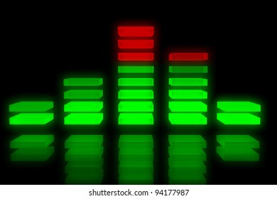 Sound equalizer background with reflection on black background