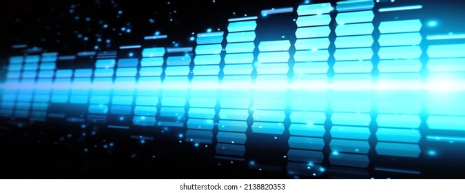 Sound equalizer. Wave pattern of music sounds element on monitor screen. Digital equalizer. Modern song equalisers dark background. Colorful waveform of musical soundtrack. Music equalizers display. 