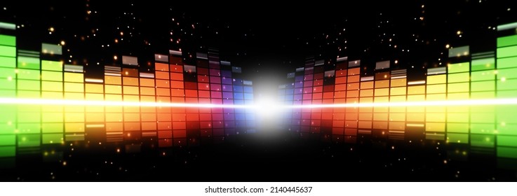 Sound equalizer. Wave pattern of music sounds element on monitor screen. Digital equalizer. Modern song equalisers dark background. Colorful waveform of musical soundtrack. Music equalizers display. 
