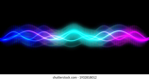Sound Wave Line Multicolor Music Abstract Background. Neon Light Curved With Colorful Graphic Design.