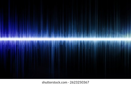 Sound wave pattern in blue, representing energy and music technology. Abstract audio waveforms, up and down gradients, and equalizer design. Modern, graphic representation of volume, voice, and signal
