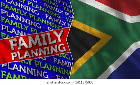 South Africa And Family Planning Title Flag Together - 3D Illustration Fabric Texture