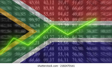 South Africa Financial Growth, Economic Growth, Up Arrow In The Chart Against The Background Flag