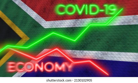 South Africa Flag And COVID-19 Coronavirus Economy Neon Titles – 3D Illustration