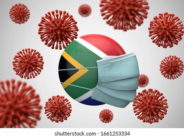 South Africa Flag With Protective Face Mask. Coronavirus Concept. 3D Render