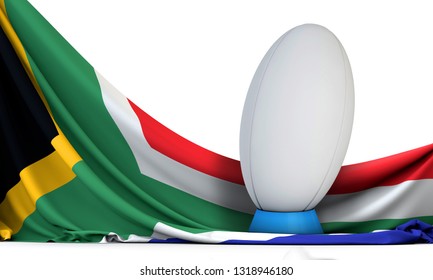 South Africa Flag With Rugby Sport Ball. 3D Rendering