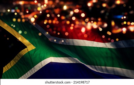 South Africa National Flag Light Night Bokeh Abstract Background