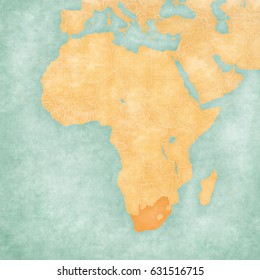 South Africa On The Map Of Africa In Soft Grunge And Vintage Style, Like Old Paper With Watercolor Painting. 