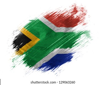  South African Flag Painted With Brush On White Background