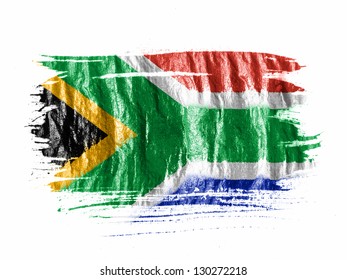  South African Flag Painted With Watercolor On Wet White Paper