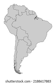 South America Divided In Countries. Isolated Map On White Background.