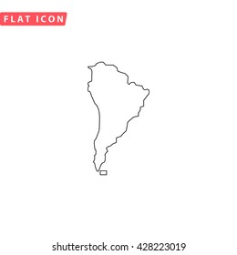 South America Map. Black Outline Simple Pictogram On White. Line Icon