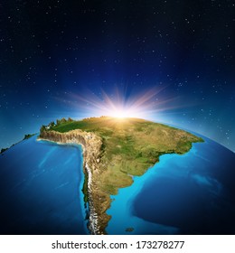 South America from space. Elements of this image furnished by NASA