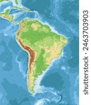 South America terrain map. Super high quality. Detailed with thousands of place name labels.
