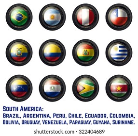 South American Flags. Camera Lens Design.