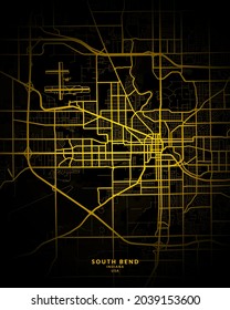 South Bend, Indiana, United States City Map - South Bend City Gold Map Poster Wall Art - South Bend City In United States Art Print
