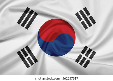 South Korea flag with fabric texture. 3D illustration.
