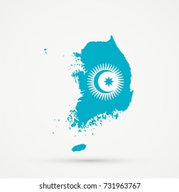 South Korea Map In Turkic Council Flag Colors