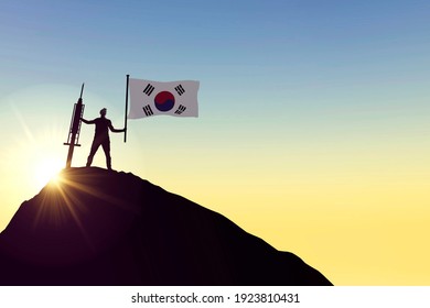 South Korea Vaccine. Silhouette Of Person With Flag And Syringe. 3D Rendering