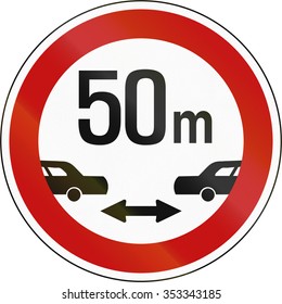 South Korean Regulatory Road Sign - Minimum Safe Driving Distance Between Vehicles.