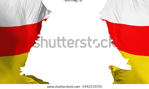 South Ossetia flag ripped apart, white\
background, 3d\
rendering