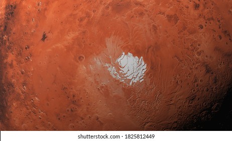 South Pole Of Mars. Permanent South Pole Ice Cap Of Mars.   Photo Realistic 3D Render.