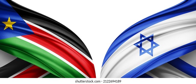 South Sudan And Israel Flag Of Silk With Copyspace For Your Text Or Images And White Background-3D Illustration