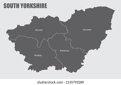 South Yorkshire County, Administrative Map With Labels, England