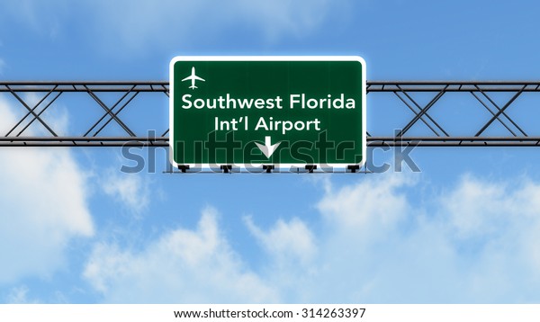 Southwest Florida USA Airport Highway Sign\
3D\
Illustration