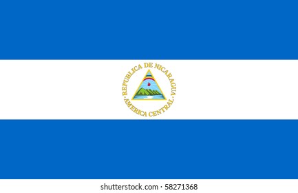 Sovereign state flag of country of Nicaragua in official colors.
