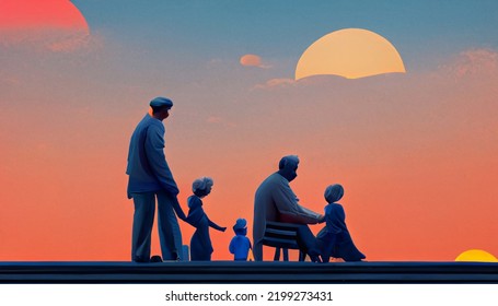 Soviet Family Workers On Sunset