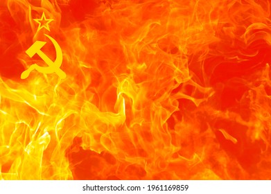 soviet union flag engulfed in flames