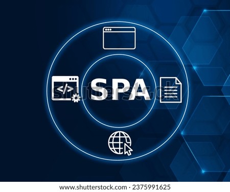 SPA acronym, single page application concept, web application or website that functions as a single, self-contained webpage