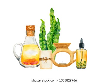 SPA aromatherapy composition on white background. Watercolor illustration of beauty and relax concept  - Shutterstock ID 1333829966
