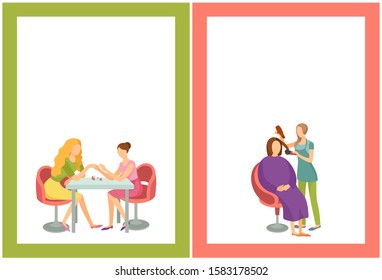 Spa salon, woman hair stylist using hair dryer making client haircut. Hairstyle changes and new style of lady sitting in chair. Manicure hand treatment - Powered by Shutterstock