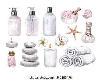 Spa Set. Watercolor Hand Painted Illustration