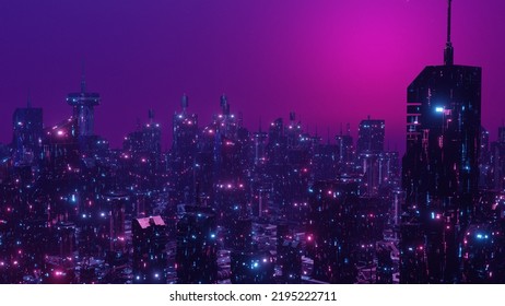 Space Age Concept Wonderful Neon City Banner Background 3d Render